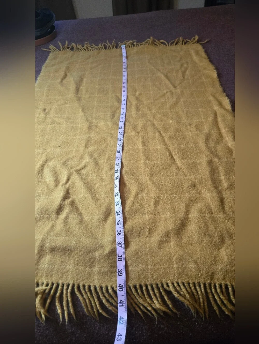 Vintage Edgar Of Scotland 100% Wool Large Scarf Goldenrod Color Plaid Background